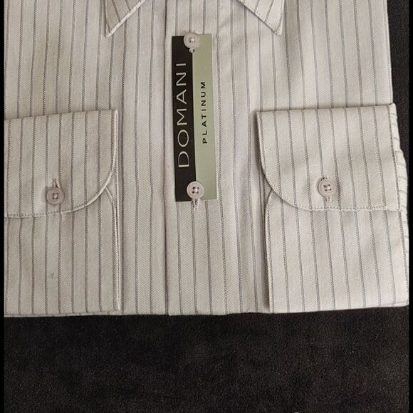 MEN'S DOMANI. GRAY AND CHARCOAL STRIPE DRESS SHIRT - Picture 4 of 4